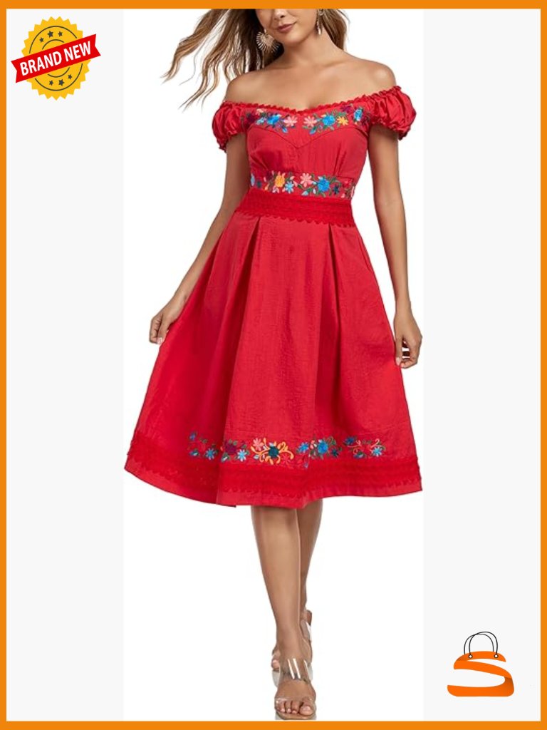 Women's Embroidered Lace Bohemian Party Dress Cotton Flowy A-Line Summer